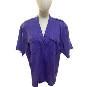 80s PURPLE LINEN BLEND OUTBACK RED SAFARI PADDED SHOULDER SHIRT EC SZ M